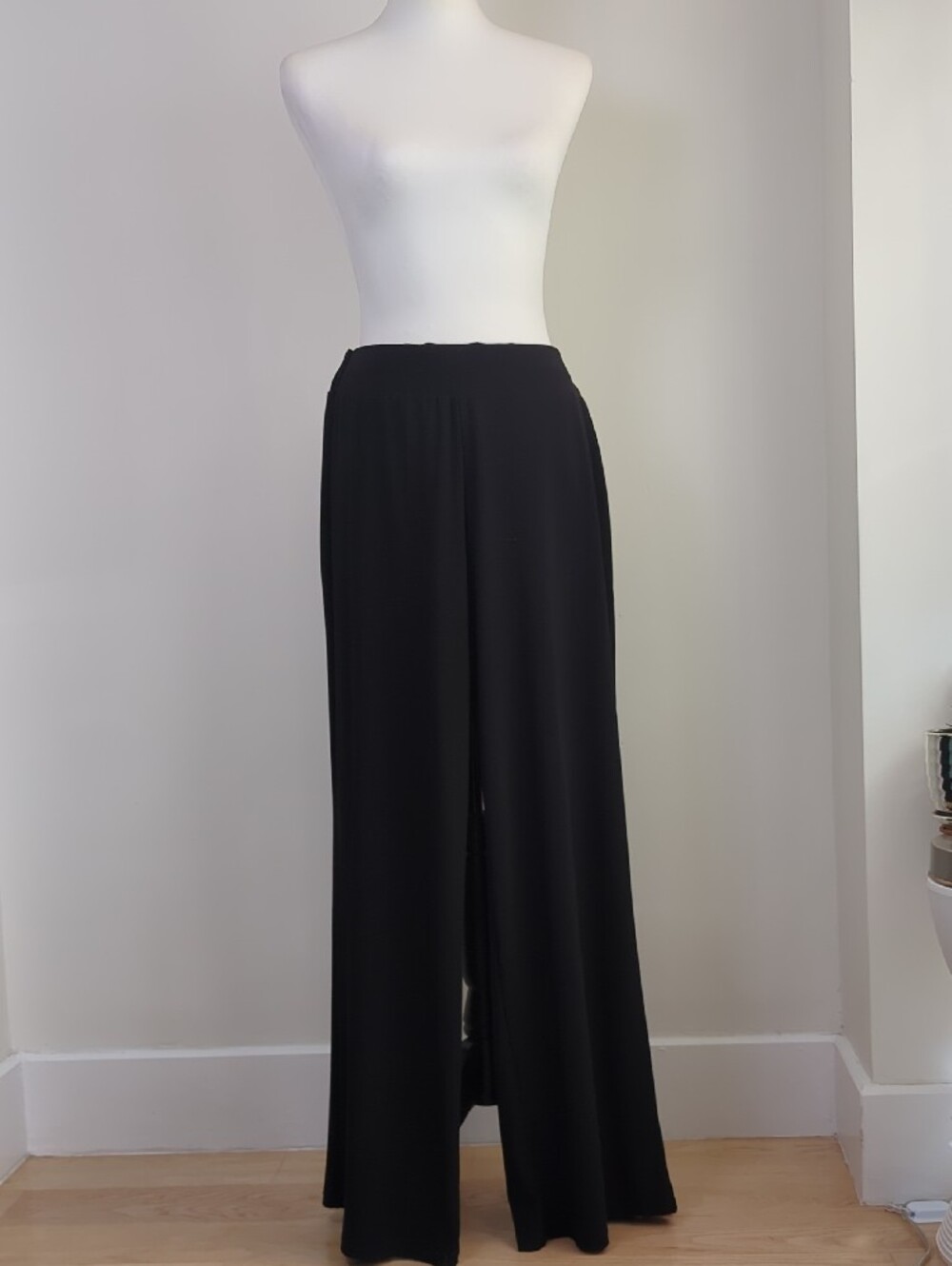 Susan Lawrence Black Wide Leg Palazzo Pants Elastic Waist LARGE